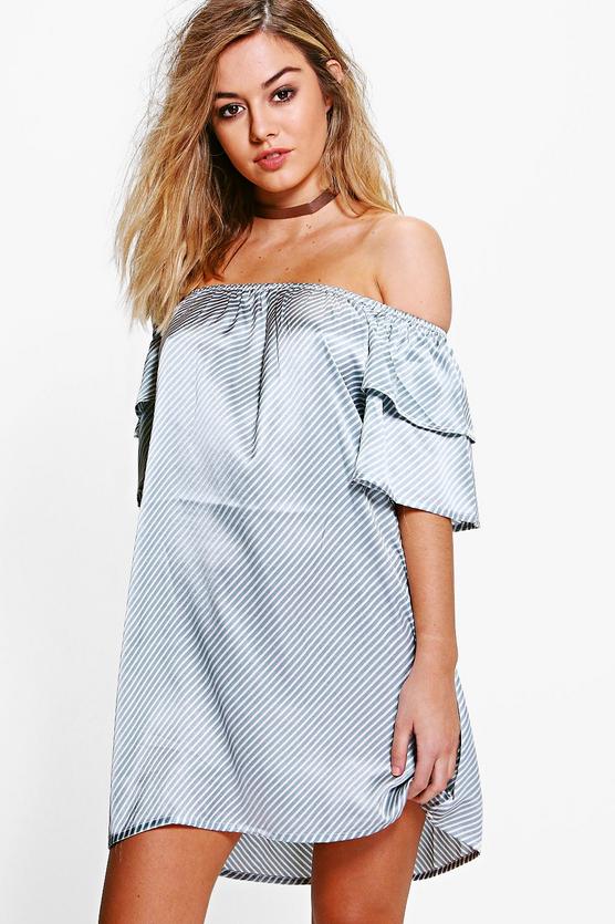 Petite Sasha Stripe Satin Ruffle Shift Dress